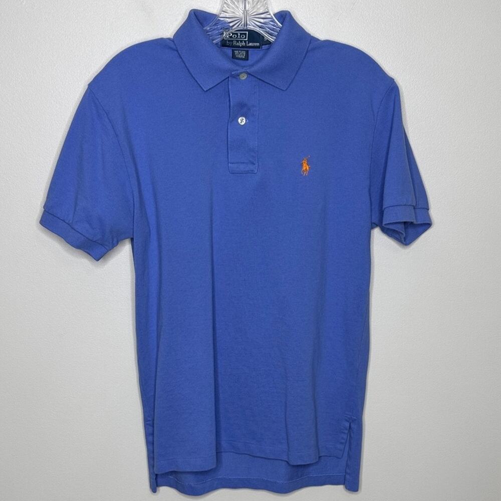 Polo Ralph Lauren Men's Small Blue Short Sleeve Polo Shirt Orange Pony Classic